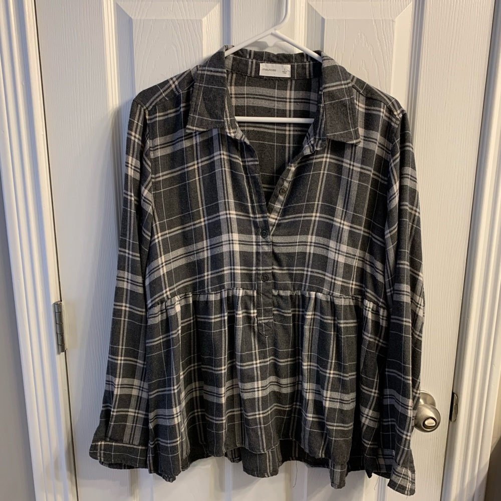Gray and white plaid babydoll shirt